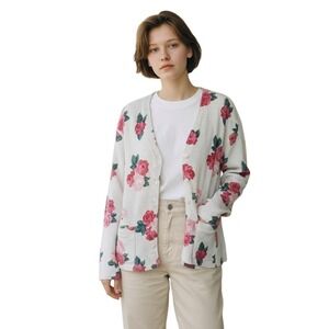 Vintage Bechamel floral garden Jacket size L spring white pink pockets casual